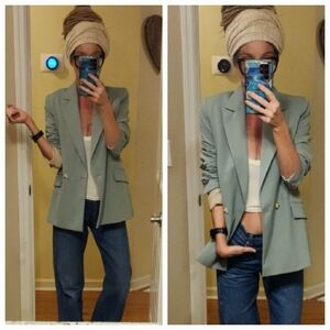 Topshop Sea Green Double Breasted Boyfriend Blazer